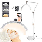 Lash Light, Half Moon Lamp with 3 Color Temperature, Tattoo Light with Phone Holder, LED Floor Lamp for Eyelash Extensions, Beauty, Skincare, Eyebrows, Filming Content Creation,White