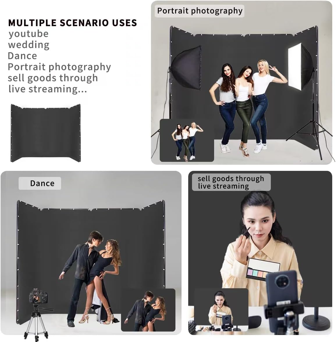 4 × 2.4m Black Photography Backdrop & Support System