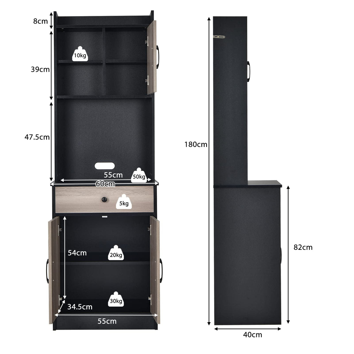 Black 3-Door Buffet Cabinet with Drawer & 4 Adjustable Shelves