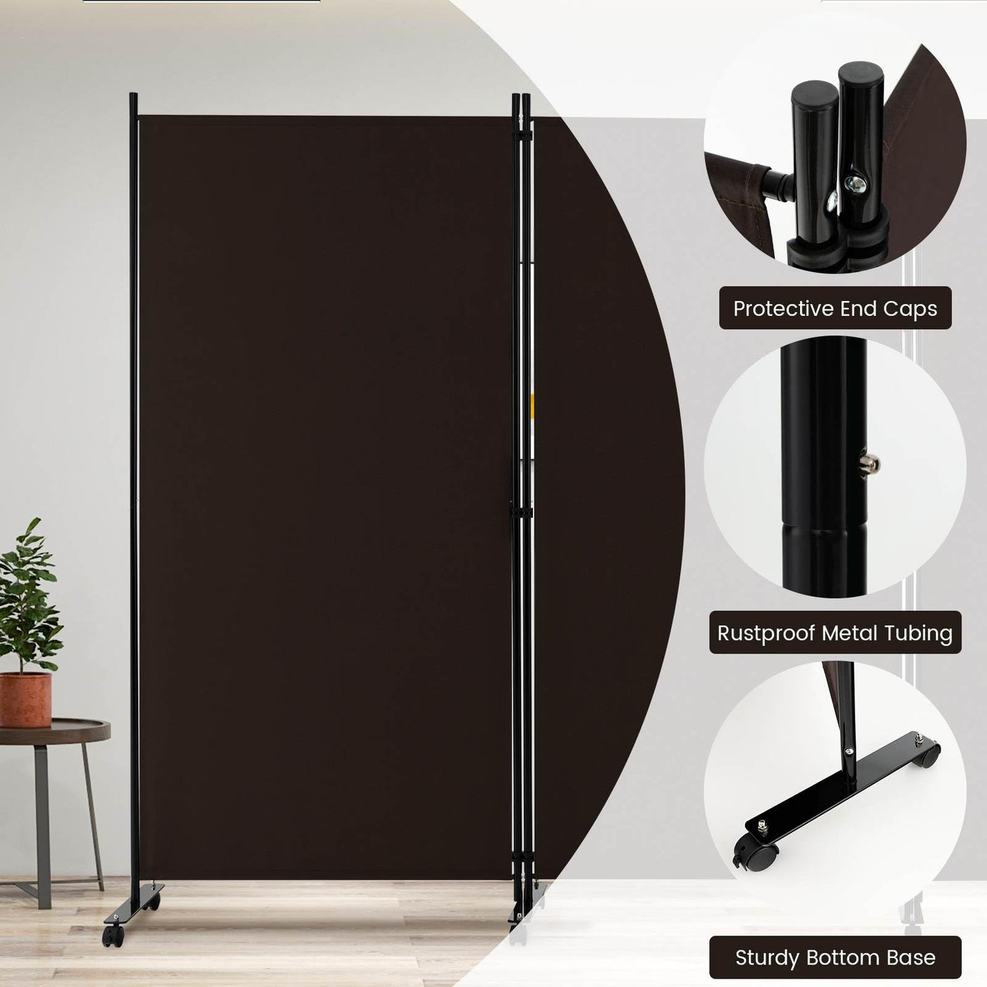 180cm Rolling 3-Panel Room Divider – Black or White Star