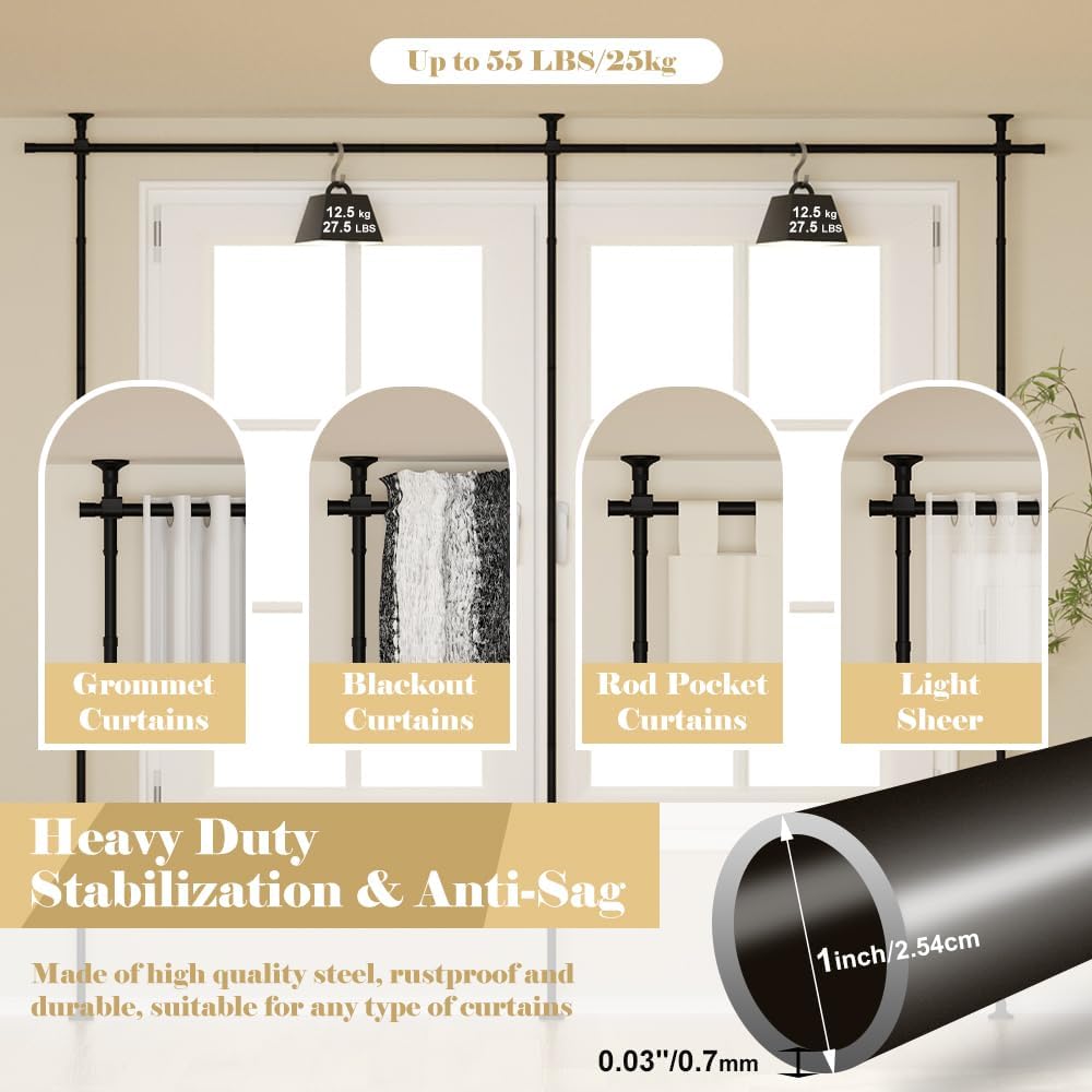 Kokorona Room Divider Curtain Rod, Double Vertical Tension Rods, No Drilling Curtain Rods for Room Separation, 71-290cm(W)1.2-3 m(H) Adjustable Floor to Ceiling Freestanding Curtain Rods Damage Free