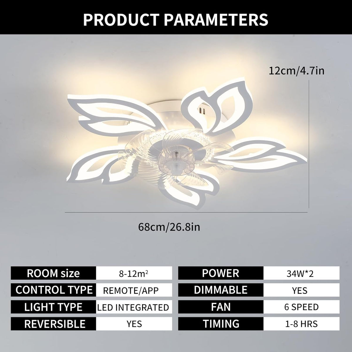Ceiling Fans with Lights and Remote, Modern White LED Acrylic Ceiling Fan Light, Silent Dimmable Adjustable Wind Speed Reversible Motor, Ceiling Fan for Living Room, Bedroom, Kitchen