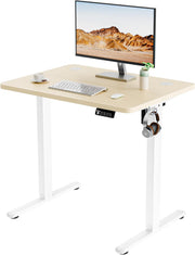 Electric Standing Desk 80x60cm (31"x23.6"), Height Adjustable Sit Stand Desk with Splice Board for Home Office, Computer Desk Memory Preset (White Frame + Golden Oak Desktop)