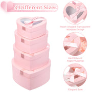 4-Piece Nesting Heart Gift Box Set with Clear Lids & Ribbons