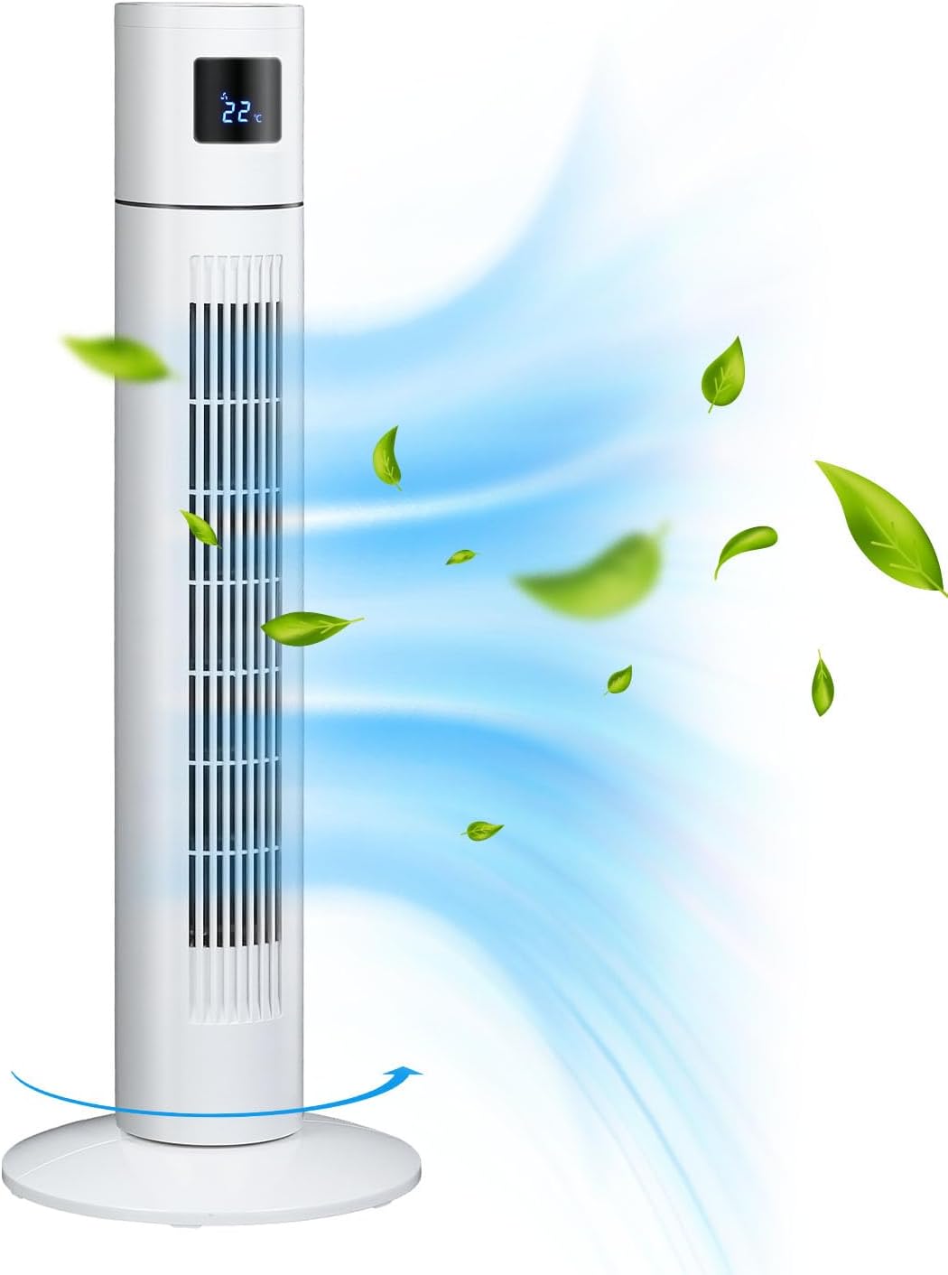 Tower Fan Portable Floor Fan Electric Cooling Fans with 3 Speed, 12H Timer, 70° Oscillating, LED Digital Display for Bedroom Home Office, White