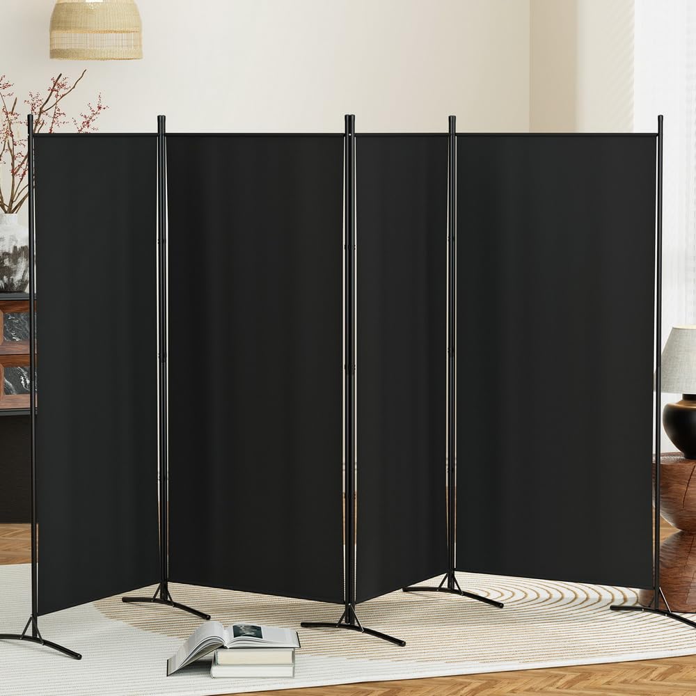 Black 4-Panel Folding Fabric Room Divider