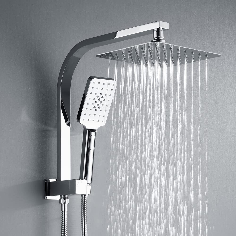 8-Inch Square Twin Shower Rail Set – Chrome or Black