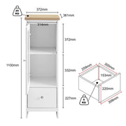 Tall Storage Cabinet Bathroom Kitchen Laundry Pantry Cupboard Shelves Glass Door White Small Bathroom Cabinet for Living Room, Kitchen, Office, White