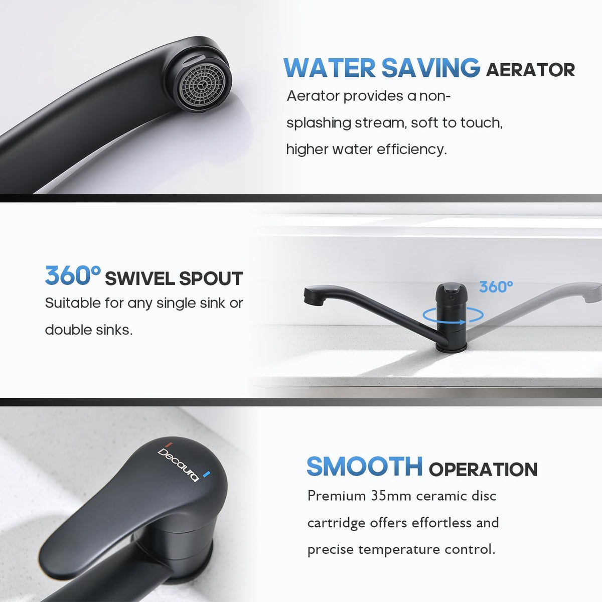 Decaura 360° Swivel Sink Mixer Tap – Matt Black