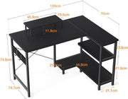 Reversible L-Shaped Desk with Shelves & Monitor Stand