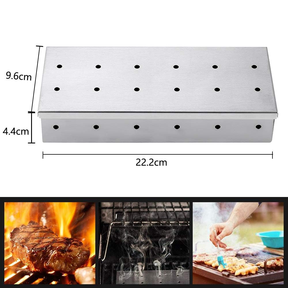 Stainless-Steel BBQ Smoker Box with Hinged Lid