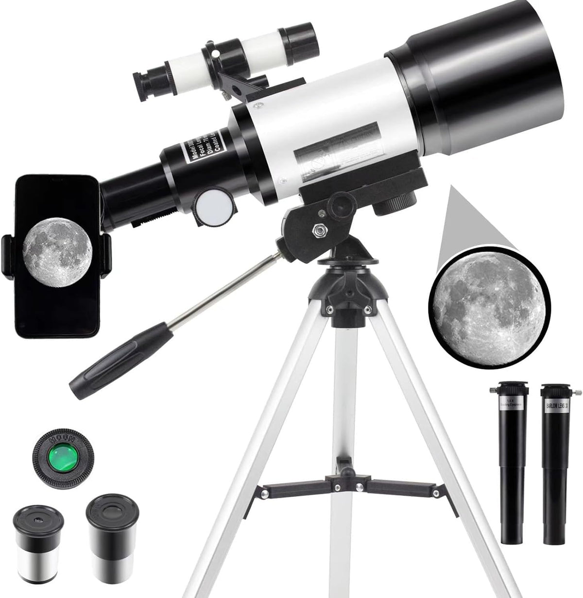 Telescope,Telescopes for Adults Kids Beginners, 70mm Aperture Astronomy Refractor HD Telescopes (15X-150X) with Tripod, Phone Adapter and Moon Filter