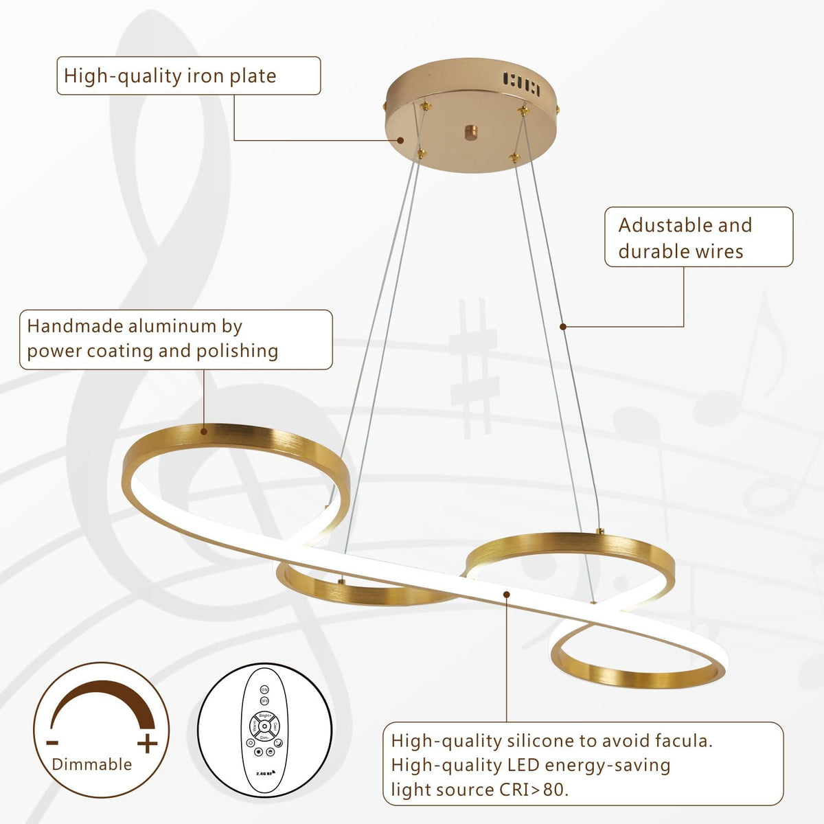Chandelier Lighting Modern,Stepless Dimming and Color Adjustment Gold Led Chandelier,Ceiling Light Fixture for Dining Room Over Table,Pendant Light for Kitchen Island Lighting via Remote