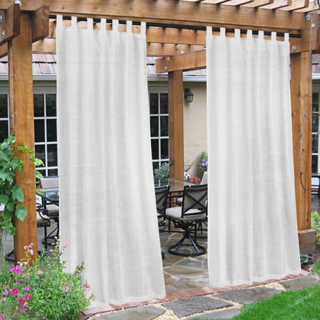Outdoor Linen Sheer Curtains for Patio Waterproof Divider Privacy Added Light Filtering Porch Decor with Detachable Self-Stick Tab Top for Gazebo/Cabana, Natural, 2 Pieces, W132cm x D213cm