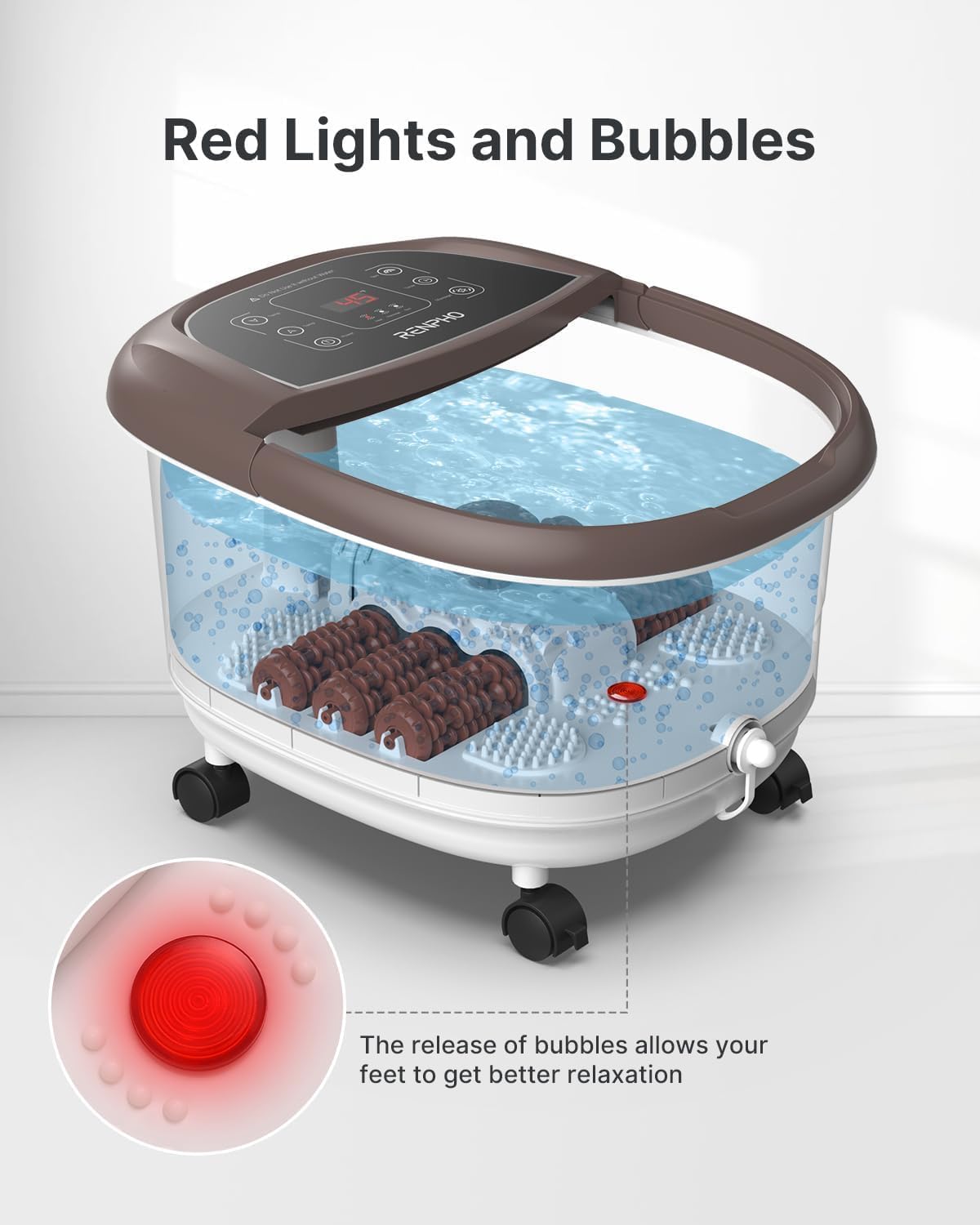 Foot Spa Bath Massager, Motorized Foot Spa with Heat and Massage and Jets,Powerful Bubble Jets with Infrared,Shiatsu Foot Spa Massager Corn Rollers,Relieve Feet Muscle Pain