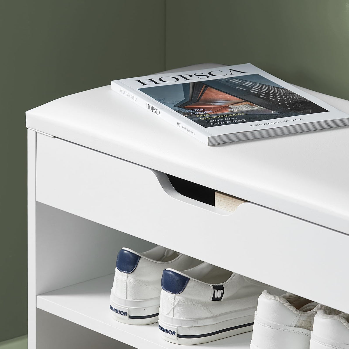 White 2-Tier Shoe Cabinet Bench with Folding Seat