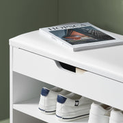White 2-Tier Shoe Cabinet Bench with Folding Seat