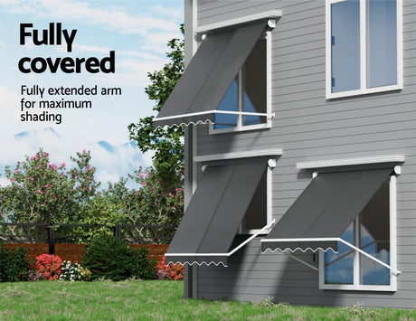 Outdoor Blinds, 2.1 x 2.1m Privacy Screen Window Blind Retractable Pivot Arm Awning Canopy Sun Shade Waterproof Gazebo Awnings for Home Patio, with Mounting Bracket Hand Crank Grey