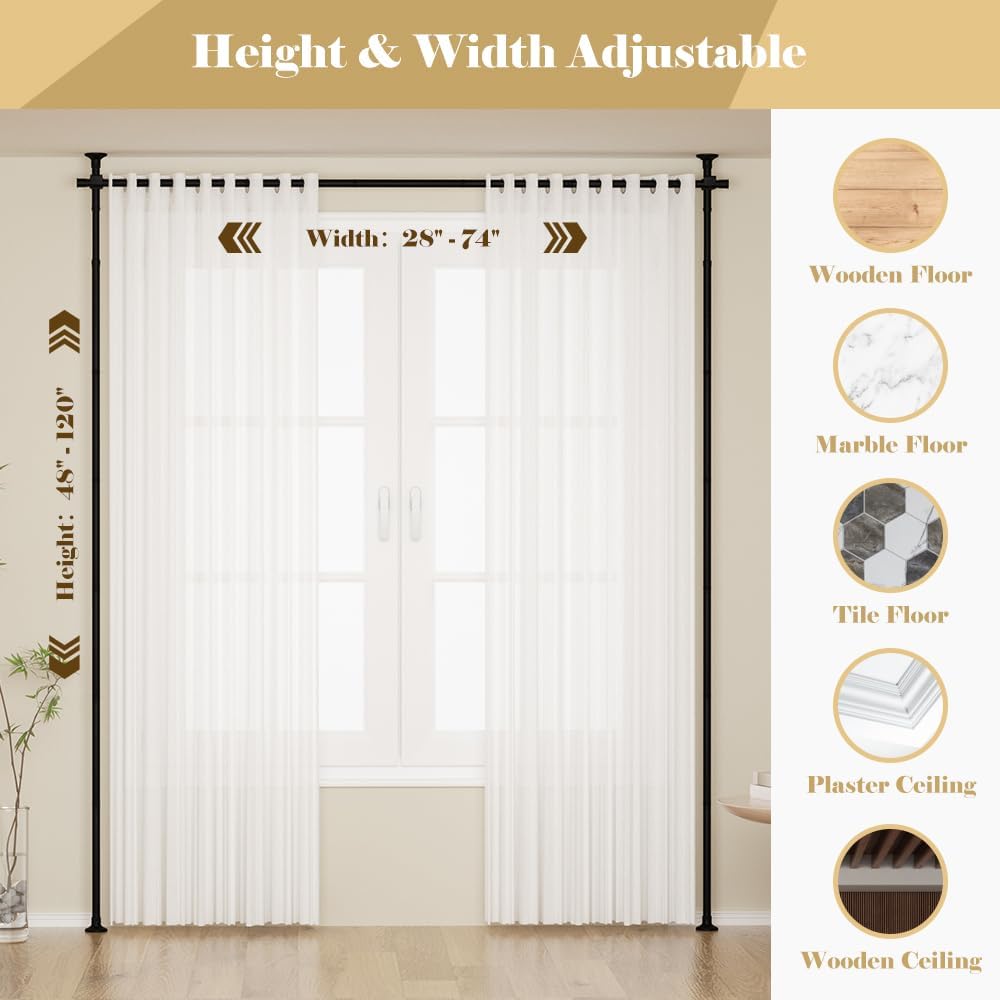 No-Drill Curtain Divider Frame – 71–188cm Wide, 1.2–3m High
