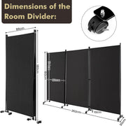 180cm Rolling 3-Panel Room Divider – Black or White Star