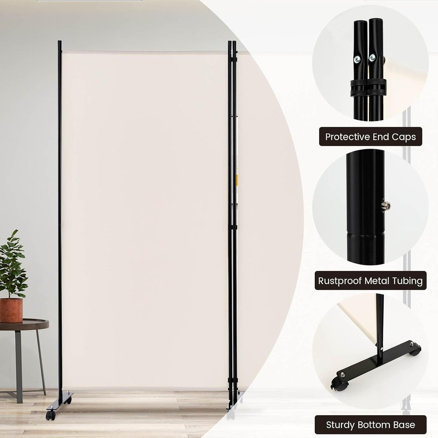 180cm Rolling 3-Panel Room Divider – Black or White Star