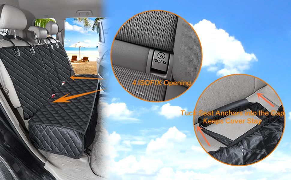 Dog Car Seat Cover for Back Seat Cover for Kids ISOFIX,Non Stick Fur Rear Seat Protector for Pet,Nonslip Waterproof Durable Interior Backseat Covers for Auto Van SUV(Large,Black)