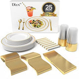 175 Pieces Gold Plastic Dinnerware Set for 25 Guests, (25 Forks, Knives, Spoons, Cups, Straws, Salad & Dinner Plates) for Wedding and Party, Reusable