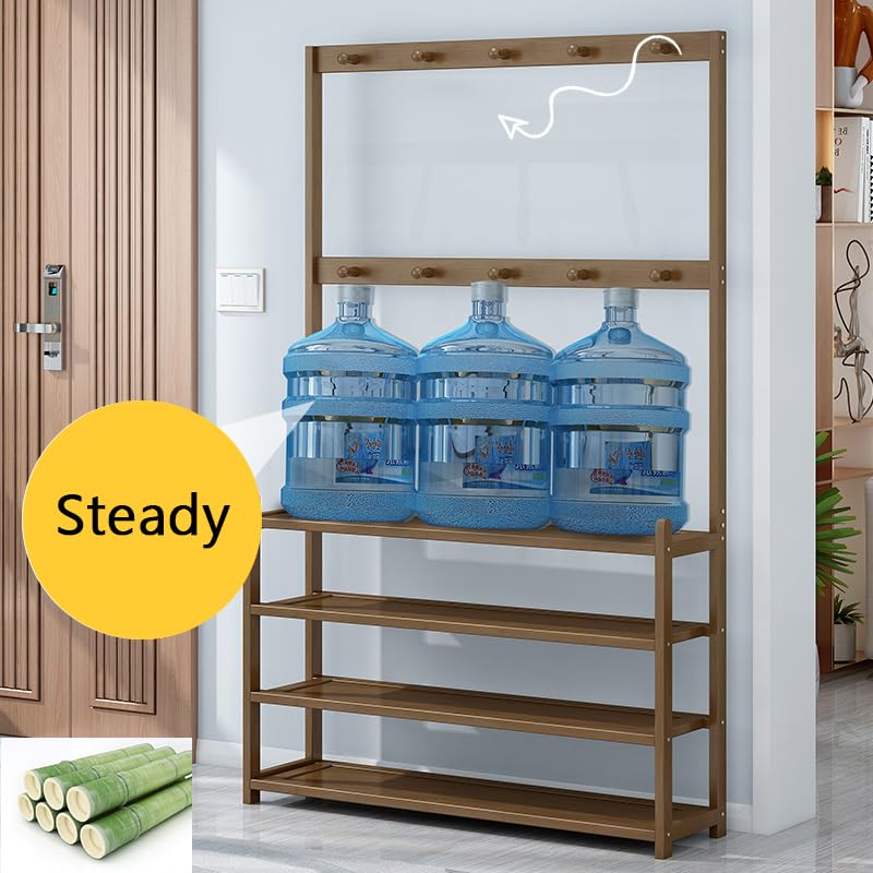 2-in-1 Hall Tree with Shoe Rack, 10 Hooks & 5 Shelves