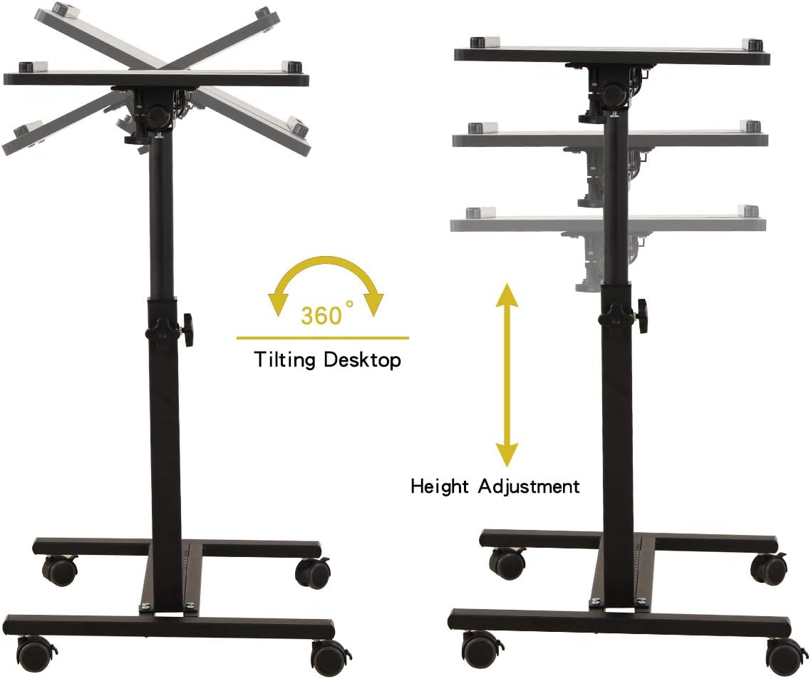 Black Adjustable Rolling Overbed & Sofa-Side Table