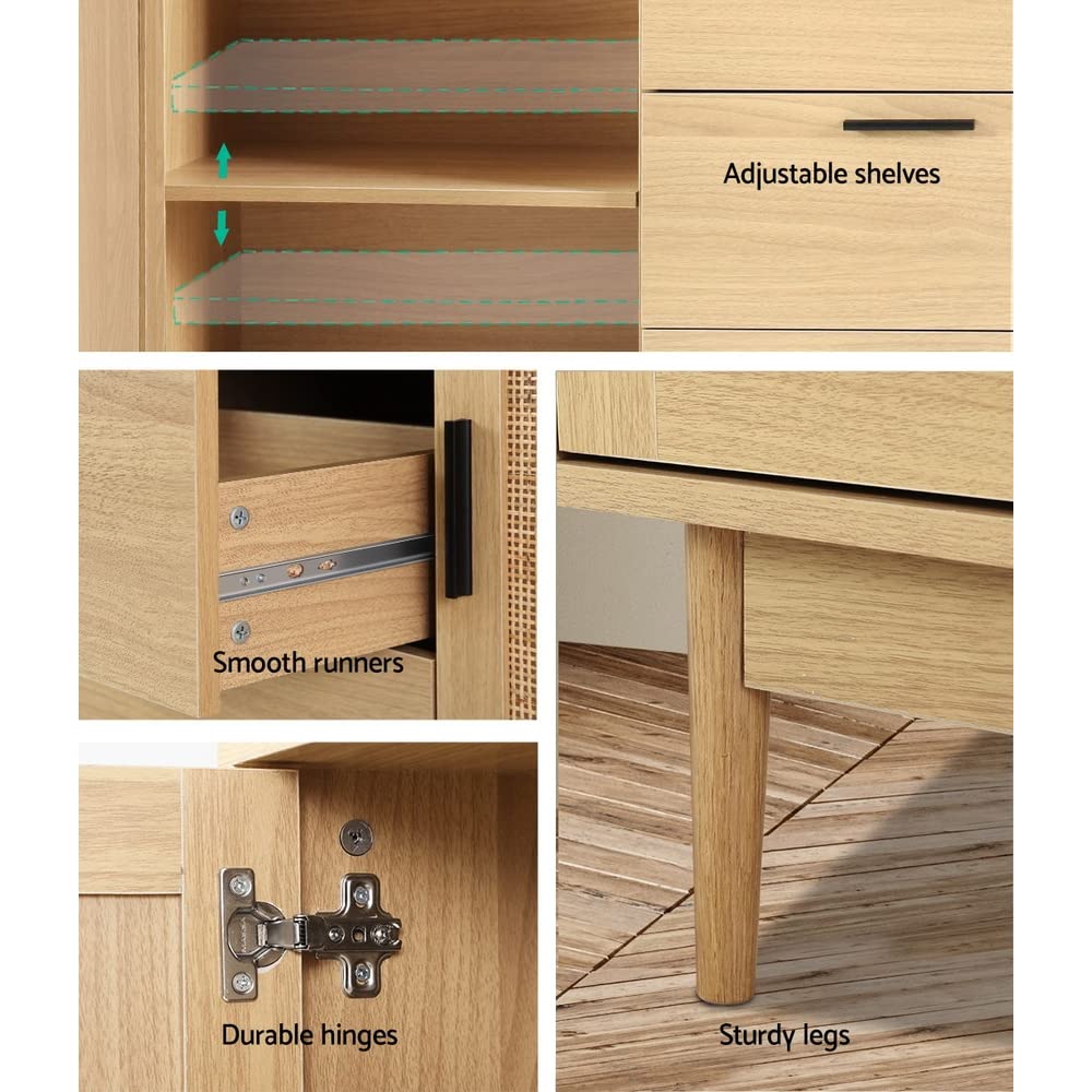 Rattan Sideboard with 3 Drawers & Adjustable Shelves