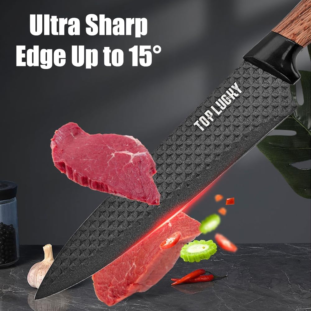 6-Piece Black Stainless-Steel Kitchen Knife Set with Block