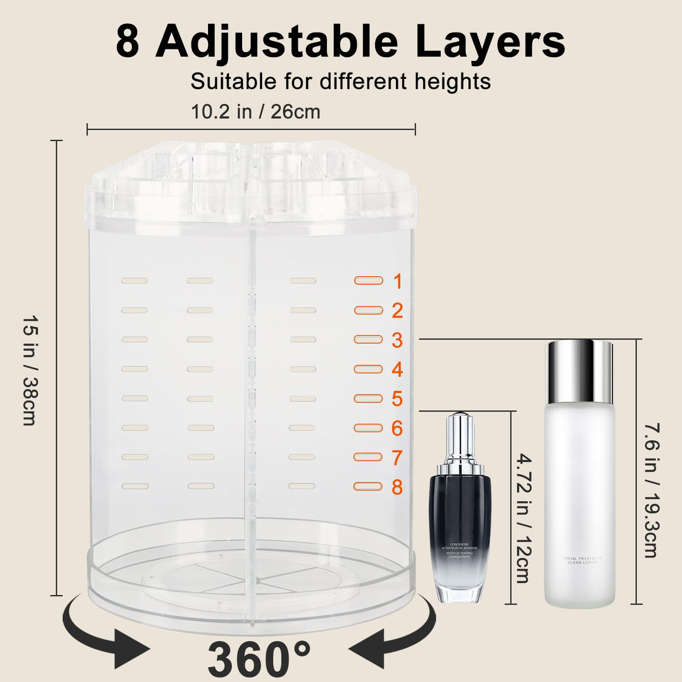 360° Rotating Adjustable Makeup Organiser – 8 Tiers