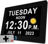 19 Alarms Day Date Clock Dementia Clock Digital Alarm Clock, 15 Custom Reminders, Auto Night Dimming, Non-Abbreviated Calendar Clock with 5 Colors, 6 Display Effects