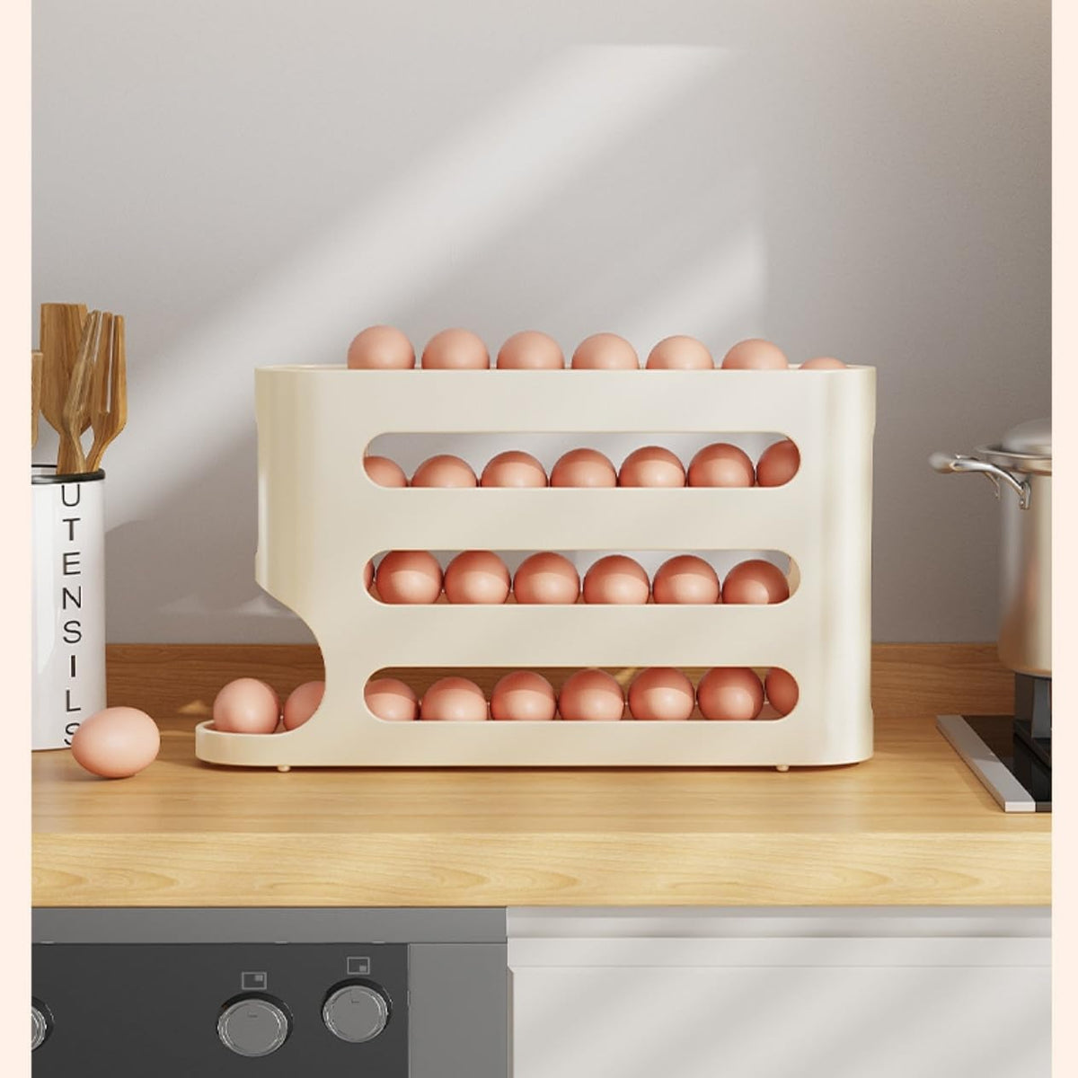 4-Tier Rolling Egg Dispenser for Fridge – Up to 30 Eggs