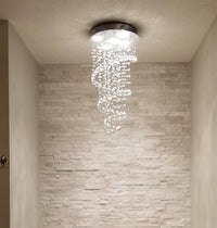 Elegant Spiral Crystal Chandelier Lights, Clear K9 Crystal Raindrop LED Ceiling Lights Chrome Flush Mount Pendant Lamp Fixture for Livingroom Dining Room Hallway Stairway Foyer D40cm H80cm A1A9