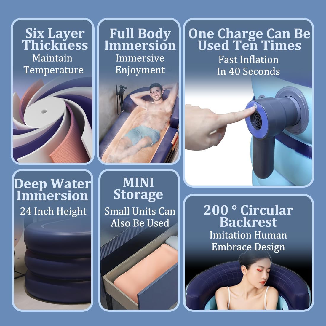 Inflatable Adult Soaking Tub with Rechargeable Pump – 2 Colours