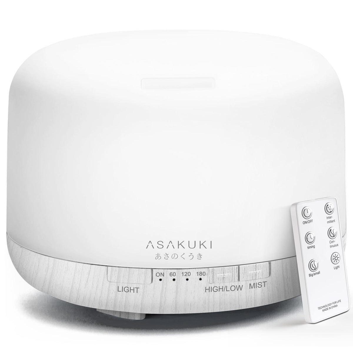 500ml Essential Oil Diffuser, 5 in 1 Ultrasonic Aromatherapy Fragrant Oil Diffusers, Vaporizer Humidifier with Remote Control, Timer, Auto-Off Safety Switch, 7 LED Light Colors