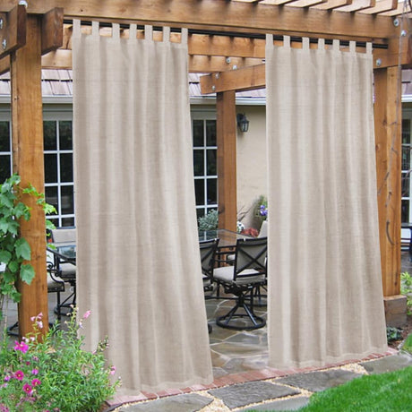 Outdoor Linen Sheer Curtains for Patio Waterproof Divider Privacy Added Light Filtering Porch Decor with Detachable Self-Stick Tab Top for Gazebo/Cabana, Natural, 2 Pieces, W132cm x D213cm
