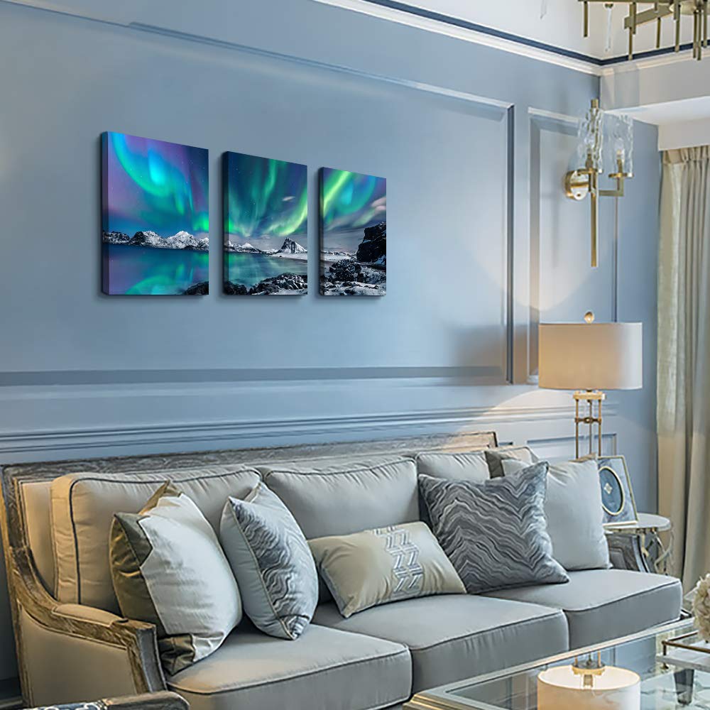 3-Piece Framed Aurora Canvas Wall Art Set – 30 × 40 cm Each