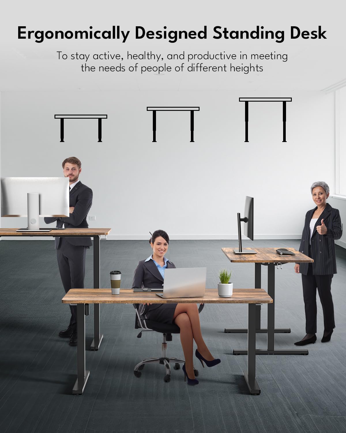 Electric Height-Adjustable Standing Desk with Spliced Top