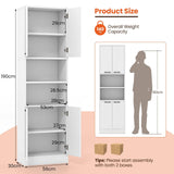 190 CM Kitchen Pantry Cabinet, Tall Freestanding Cupboard with Doors & Shelves, Safety Hinges & Anti-Tipping Devices, Storage Sideboard for Dining Room Living Room, White