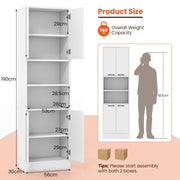 190 cm White Freestanding Pantry Cabinet with Doors & Shelves