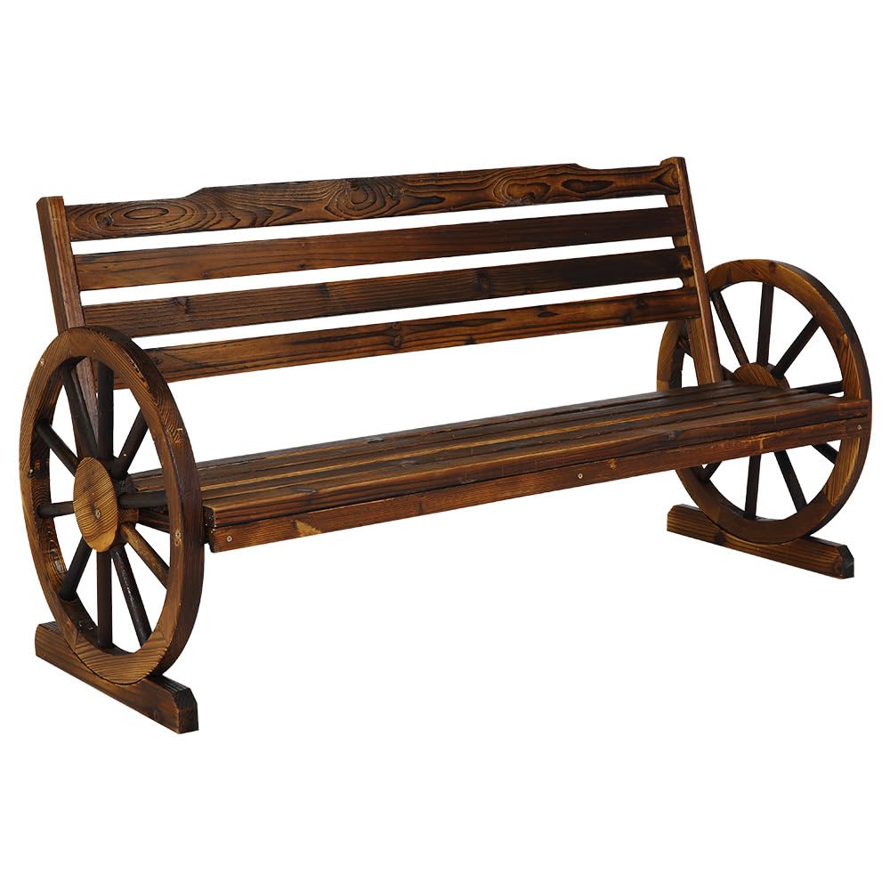 142 cm 3-Seat Fir-Wood Wagon-Wheel Garden Bench – Up to 300 kg