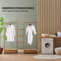 150 cm Bamboo Open Wardrobe with Rail, 7 Shelves & 2 Drawers – Brown