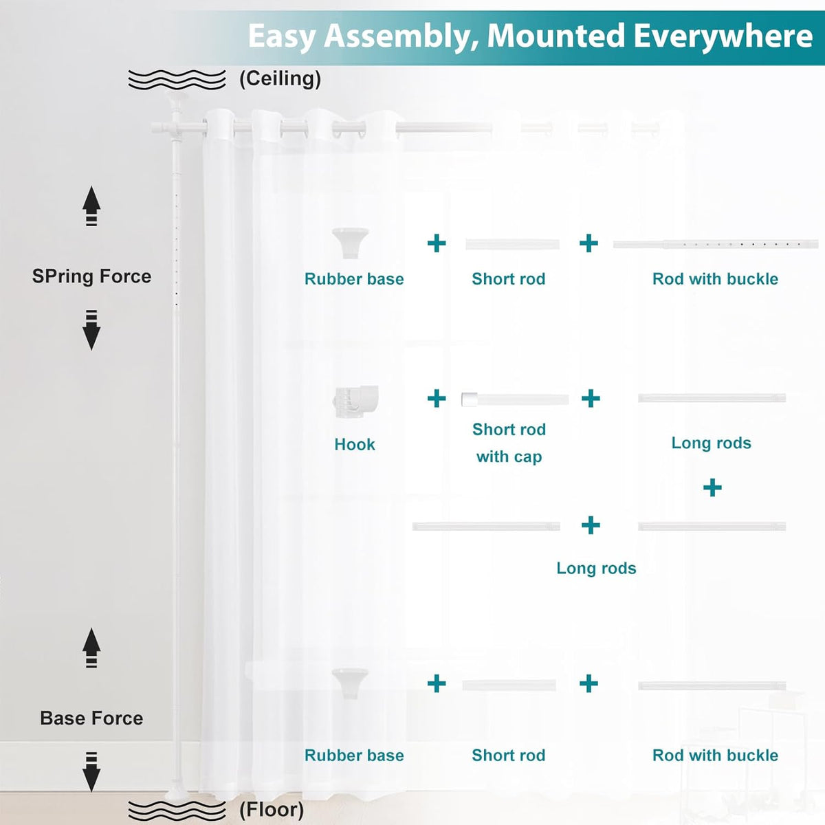 No-Drill Floor-to-Ceiling Curtain Divider Frame – Black or White