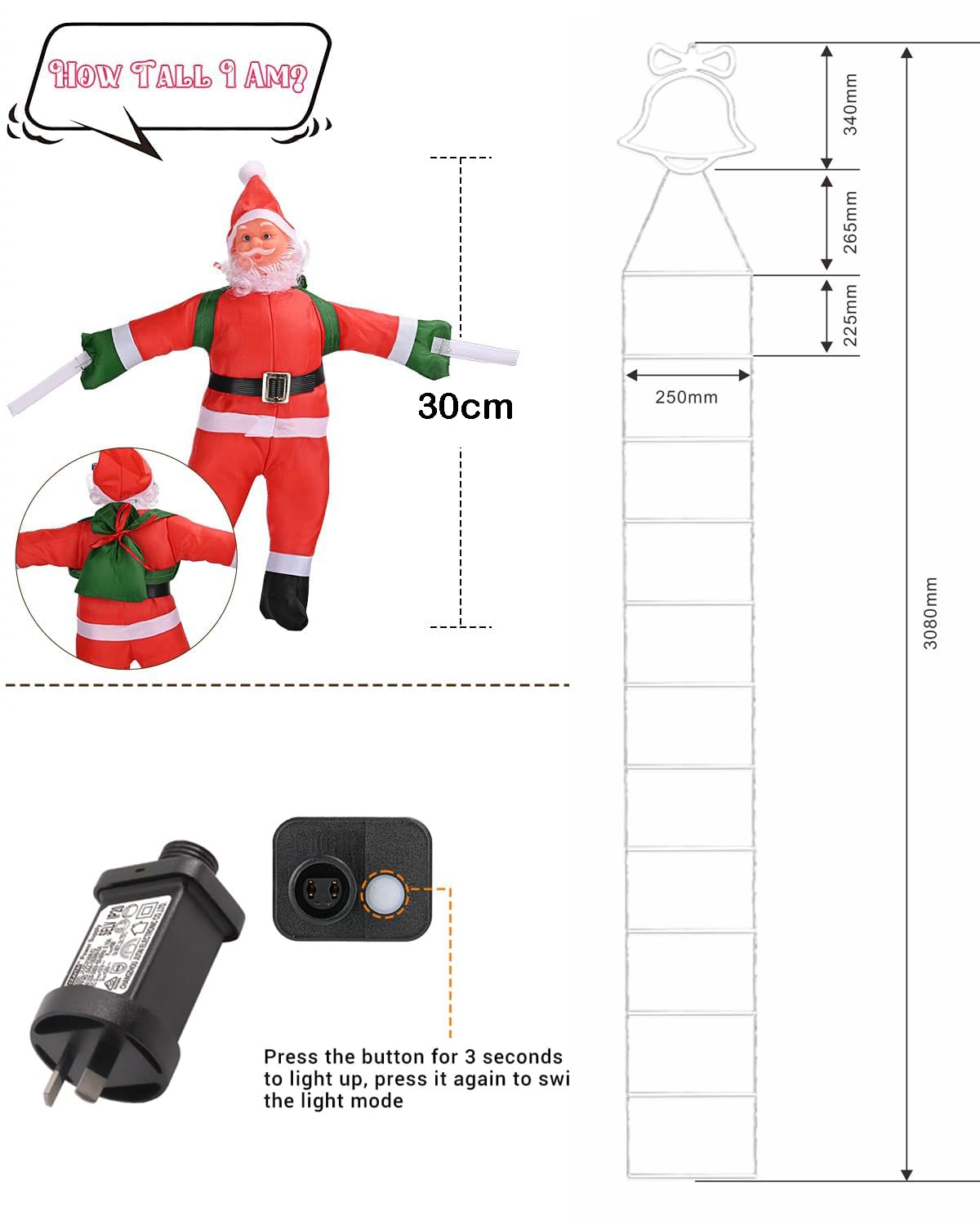 3 m Santa Ladder LED Christmas Light Decoration