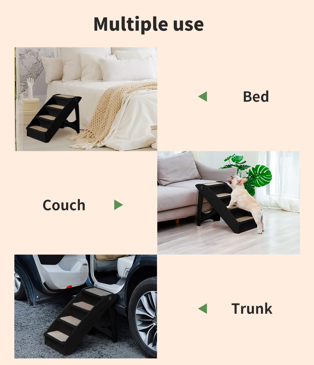 50 cm Black Foldable Pet Stairs – 76 kg Capacity