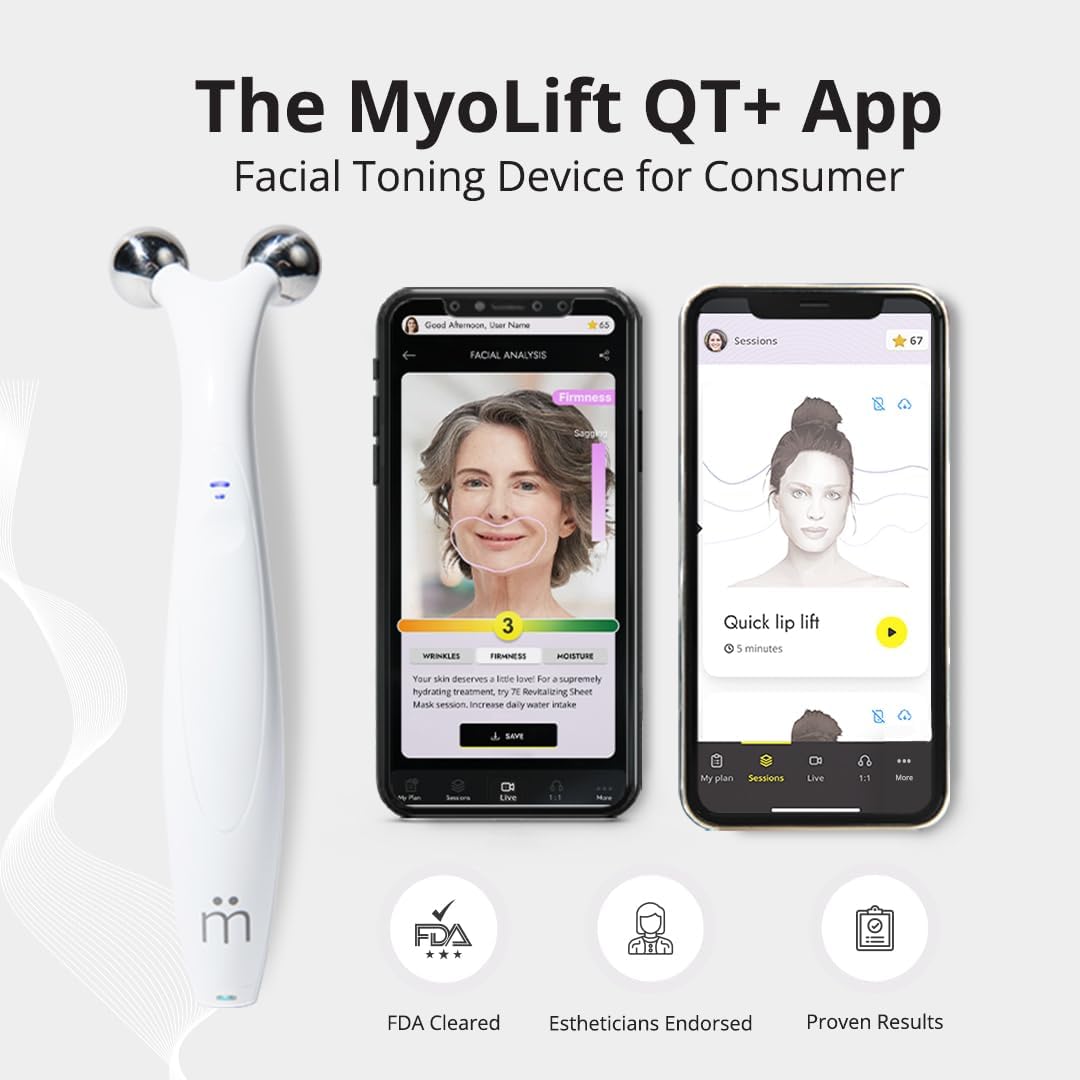 Wellness MyoLift QT Microcurrent Facial Device with Smart Current Technology and Smartphone App - Portable Skin Care Tools, Instant Face Lift, Anti Aging, Skin Tightening - Up to 400 Microamps