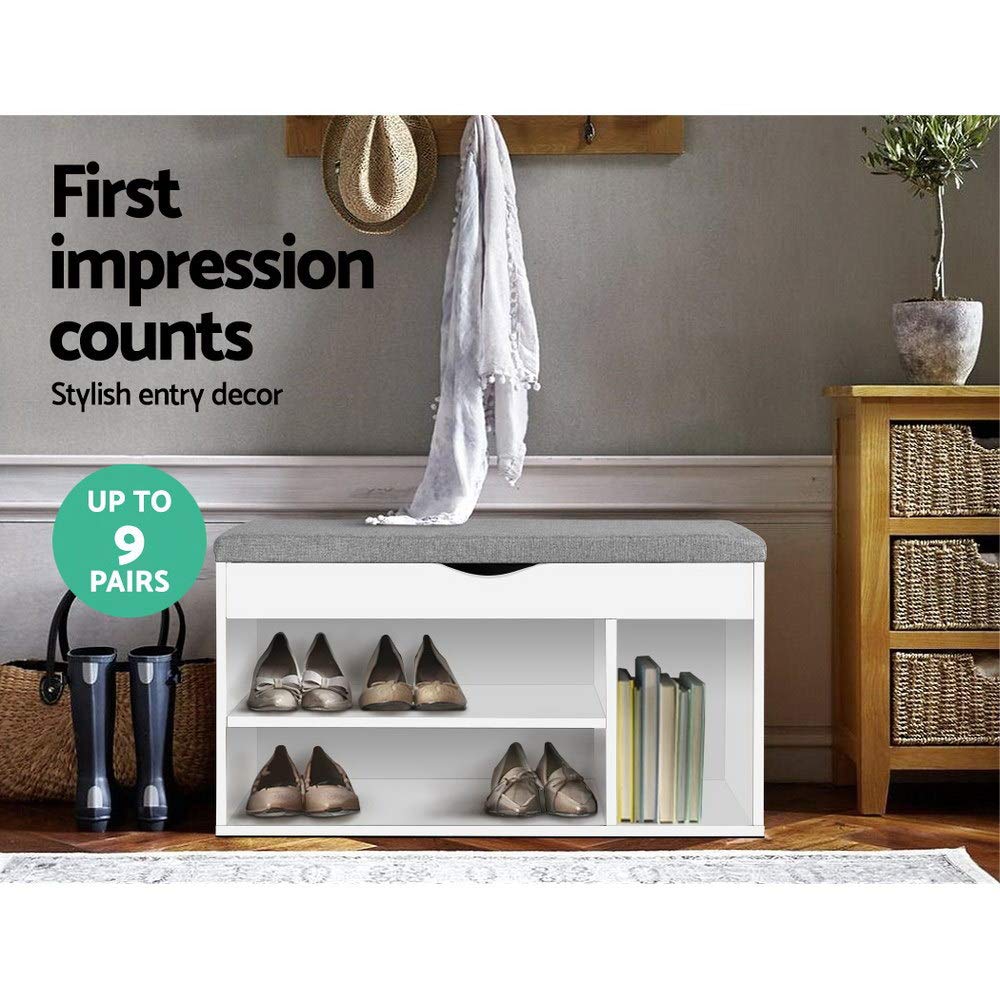White Shoe Storage Bench with Drawers