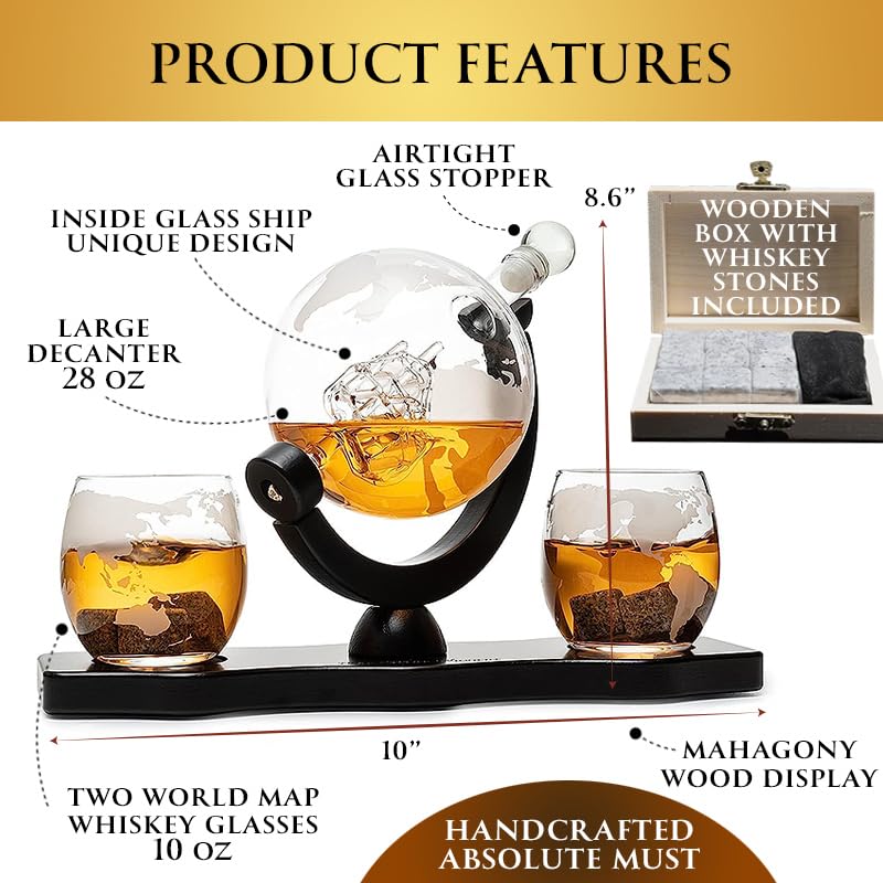 850 ml Globe Whisky Decanter Set with Globe Glasses